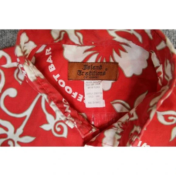 Island Traditions Hawaii Aloha Shirt Mens Large Tribal Red Made in USA Floral - Picture 3 of 6